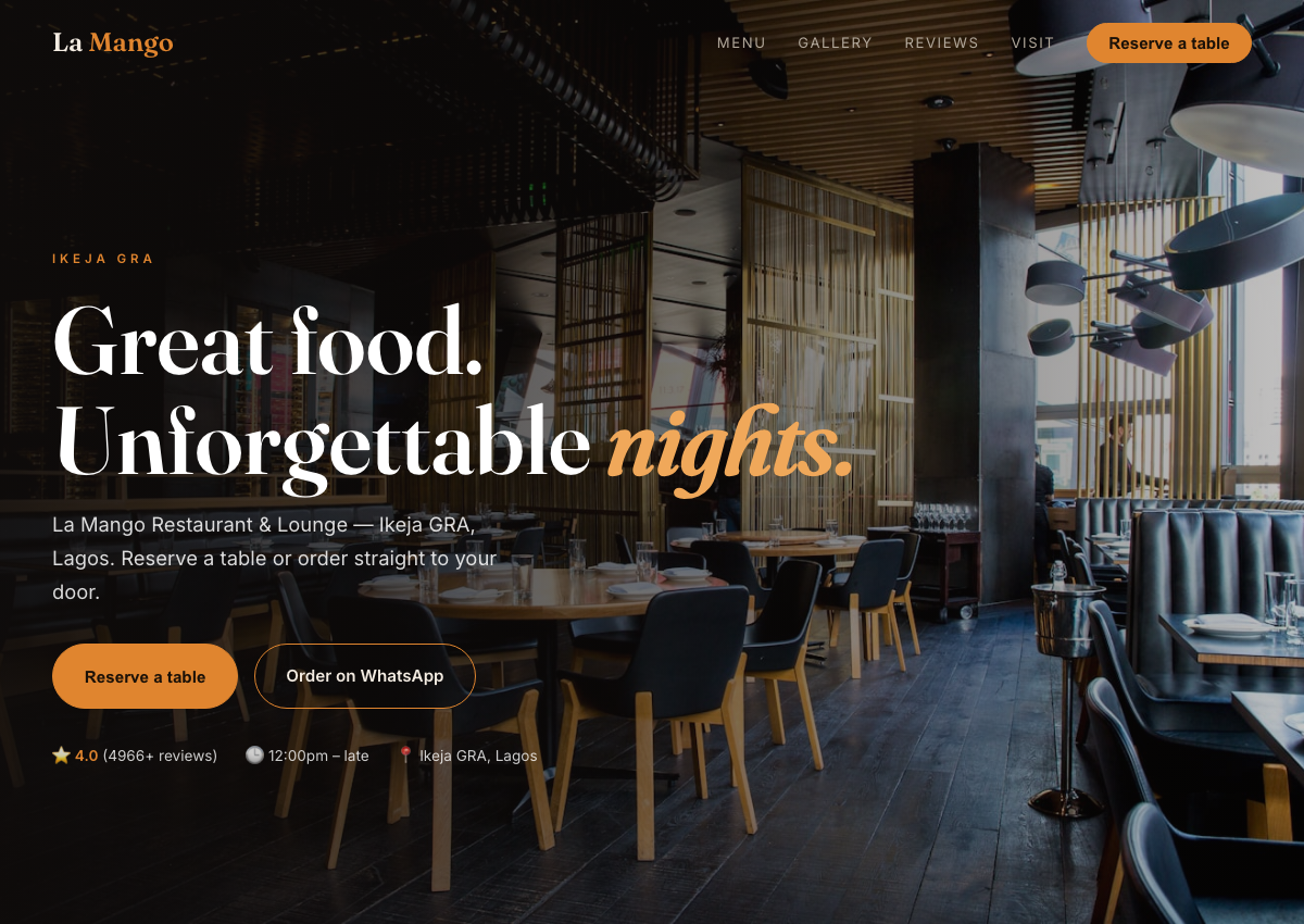 Saffron restaurant website